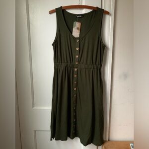 NWT BTFBM Olive Green Button Down Sleeveless V-Neck Flowy Dress